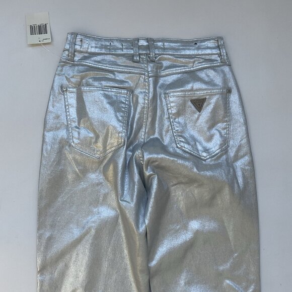 Guess Women’s 1981 High Rise Skinny Jeans Foil Silver Metallic Size 25 - Picture 8 of 11